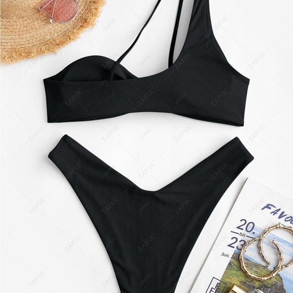 Zaful black Biko set swimsuit ribbed - Picture 5 of 12